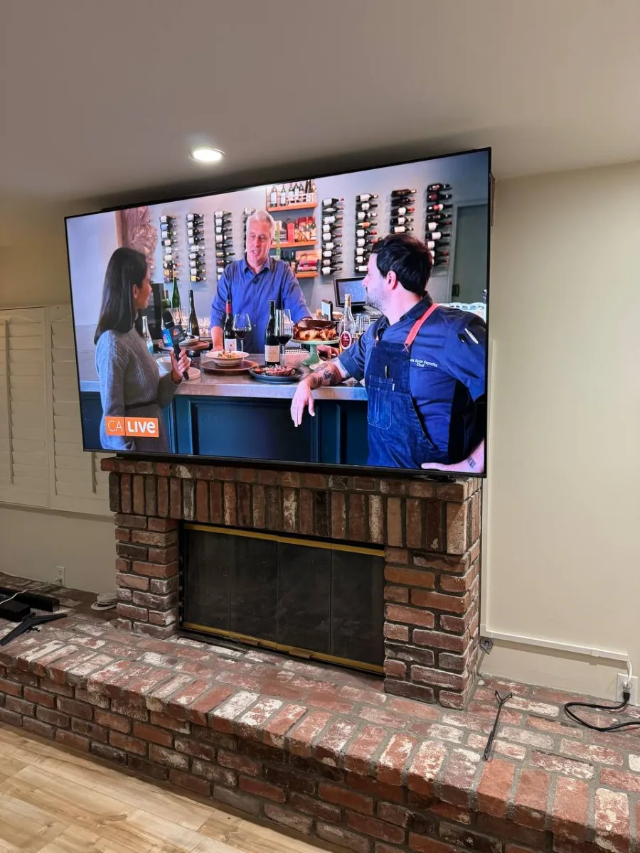 TV Mounting Over a Brick Fireplace in Los Angeles