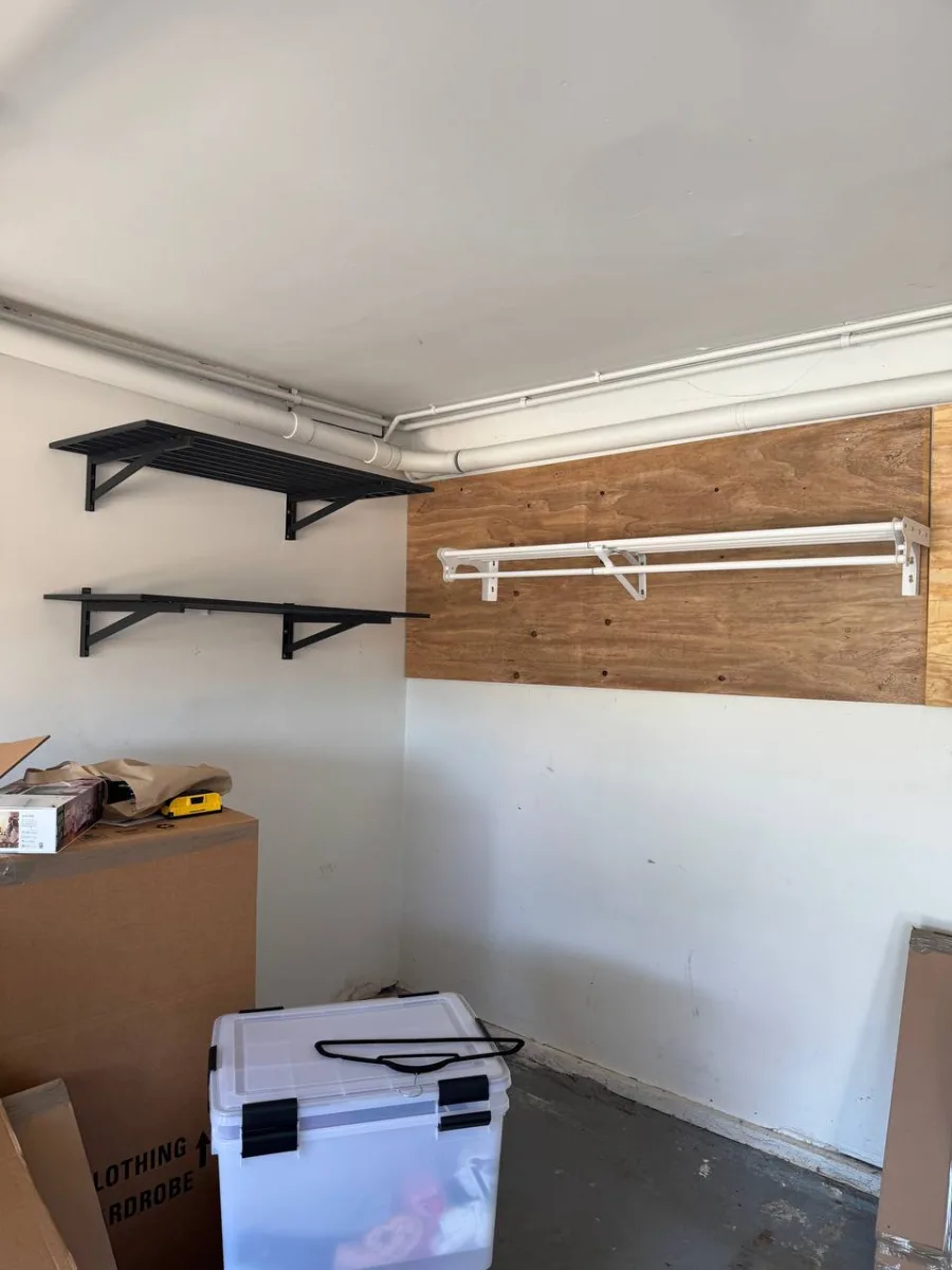 Garage Shelving Installation in Huntington Beach: Plywood Backing and Corner Shelves